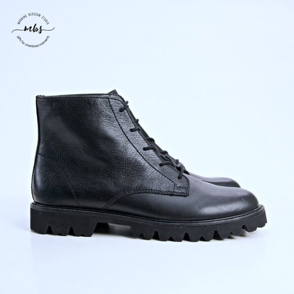 NWOT J. Crew Gwen Lug Sole Lace Up Polished Leather Ankle Boots Black Women 9.5 - Picture 1 of 14